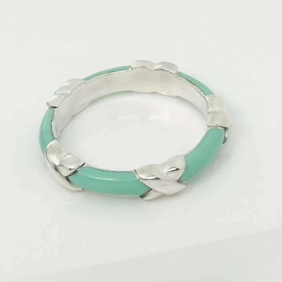 Size 9.5 Tiffany Signature X Kiss Ring in Blue Enamel and Sterling Silver - Picture 3 of 8